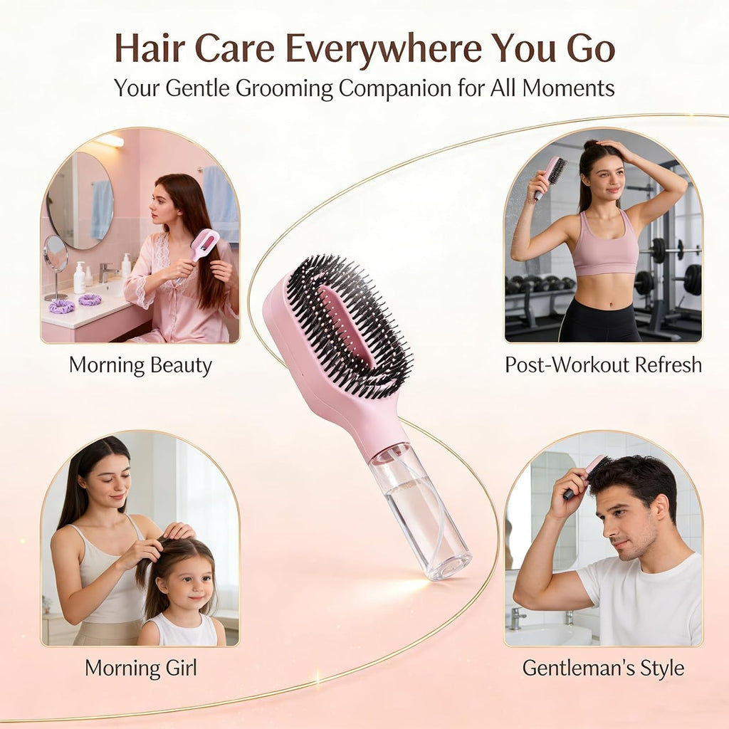 2-In-1 Detangler Brush, Hair Brush with Water Spray | Detangling Brush with Built-In 50Ml Water Mister, Brush with Water Spray Helps Reduce Frizz for Curly, Thick & Fine Hair