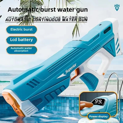 Electric Water Blaster, Outdoor Squirt Gun with LED Display, Spyrago, Blue- Automatic Water Blast Guns for Beach, Backyard, Patio, and Garden