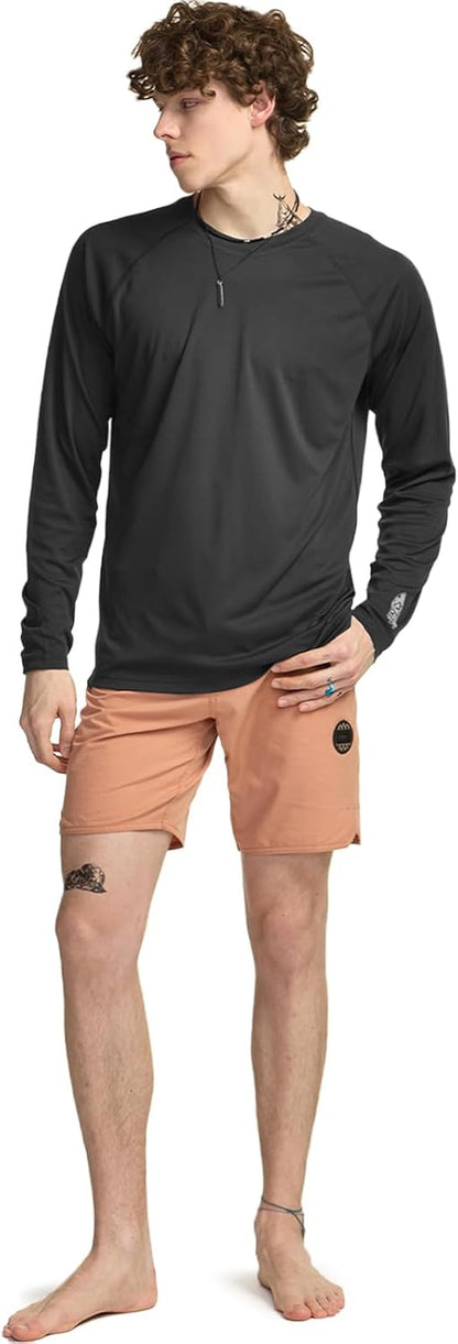 Men'S Rashguard Swim Shirts, UPF 50+ Cool Running Workout Loose-Fit Long Sleeve