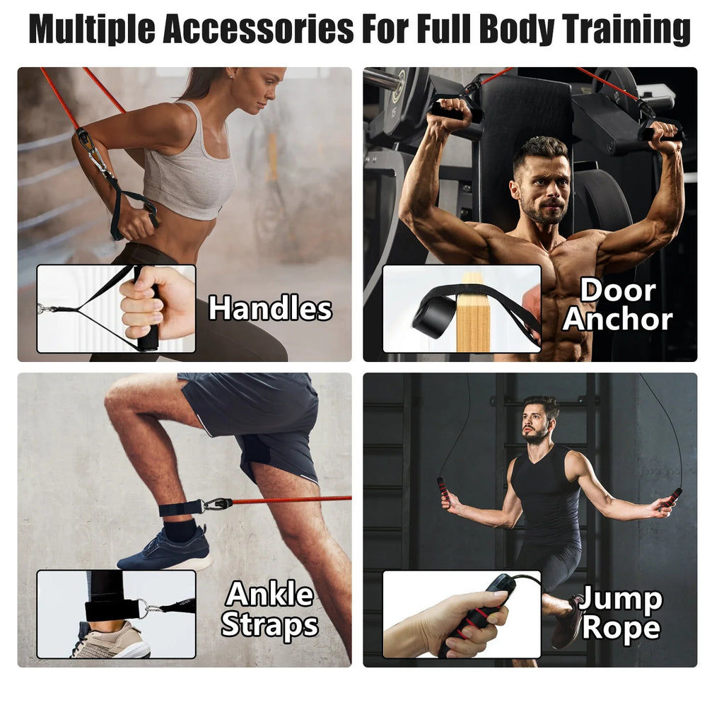 Multifunctional Push up Board Home Strength Training Equipment with 15 Fitness Accessories Pilates Bar Resistance Band Roller Wheel Full Body Workout Home Gym Equipment