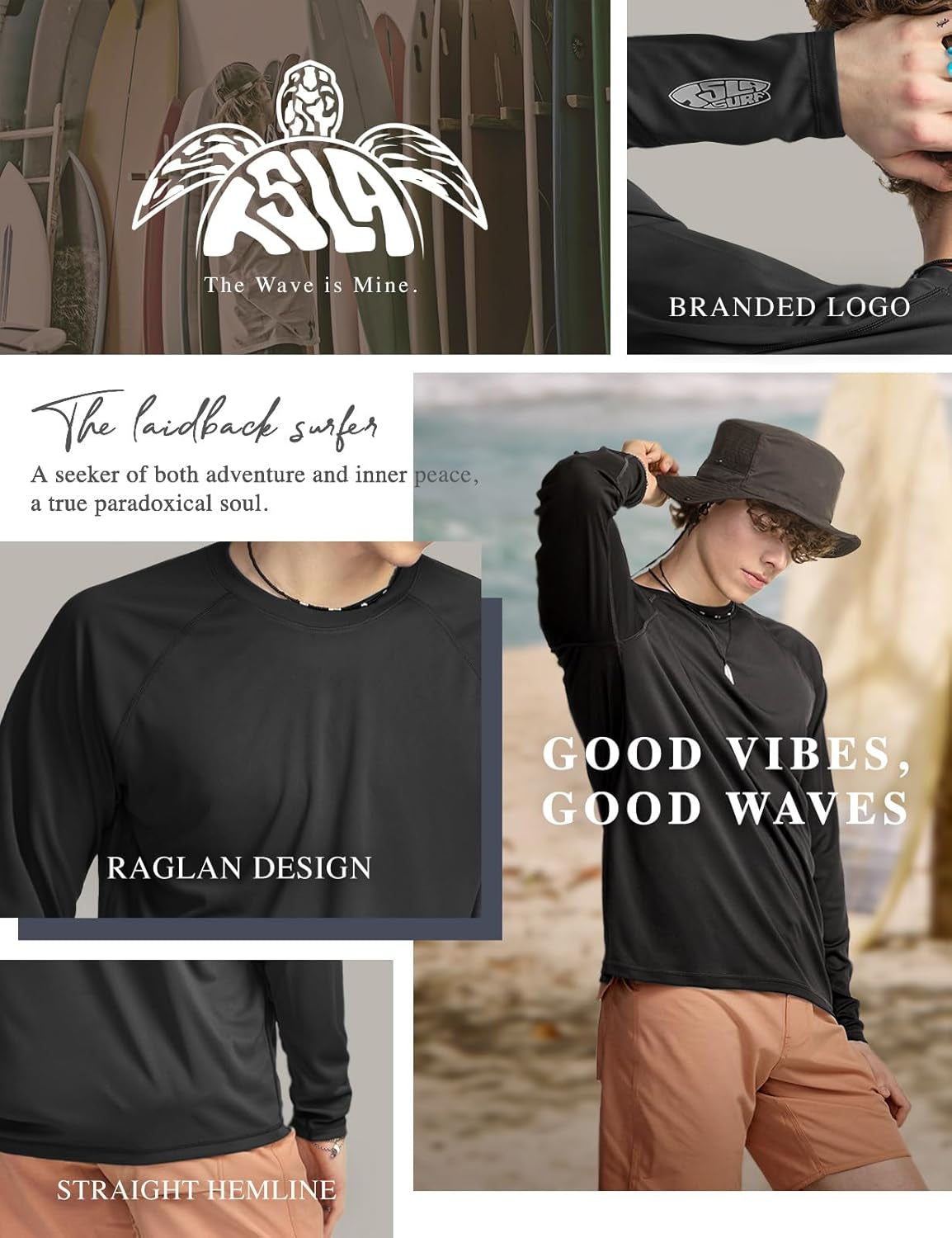 Men'S Rashguard Swim Shirts, UPF 50+ Cool Running Workout Loose-Fit Long Sleeve